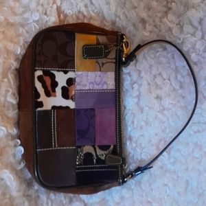 COACH Legacy Holiday Patchwork Demi Purse Small Bag H05S-7071 Brown Suede